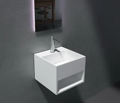 Produktbild von Wandwaschbecken PB2035 - Mineralguss - 32,5 x 32,5 x 25 cm - Weiß