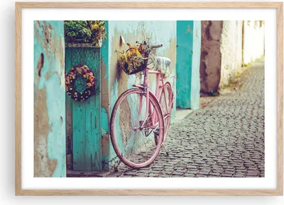 Produktbild von Gerahmtes Poster - Rahmen in heller Eiche - Rosa Fahrrad Vintage - 70x50 cm - Wand Bild - Wanddeko - Wandbilder - Kunstposter - Wandposter - Bilderrahmen - Bilder - Kunstdruck - P2NAA70x50-4471
