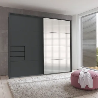 Produktbild von Schwebetürenschrank 2-türig 225cm, inkl. Passepartoutrahmen, graphit mit Spiegelfront, STRATFORD-43
