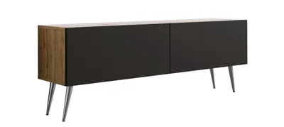 Produktbild von TV-SCHRANK : Wotan-Eiche / Mattschwarz, Chrombeine, 140 x 52 x 32 cm