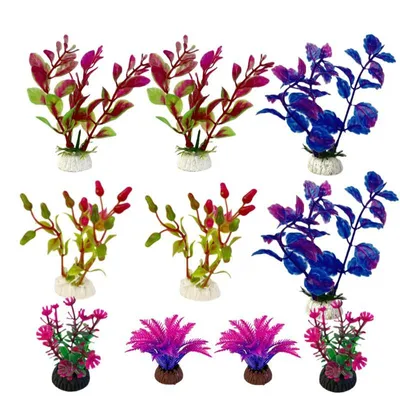 Produktbild von 2 Stück künstliche Aquarienpflanzen - Künstliche Wasserpflanzen - Unterwasser-Pflanze - 5–10 cm - Dekoration - Lila