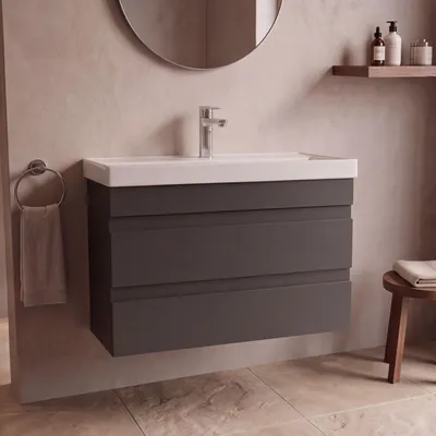 Produktbild von Waschtisch Set Lara | Waschbecken mit Unterschrank 80 cm | Badmöbel Anthrazit