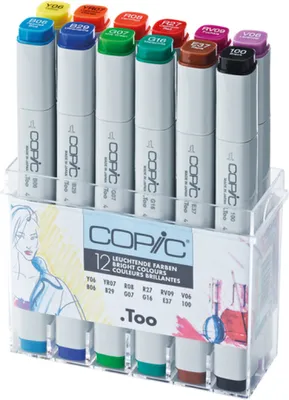 Produktbild von Copic Classic Set Grafikmarker - Leuchtende farben - Nachfüllbar mit Copic Ink - 12Stk