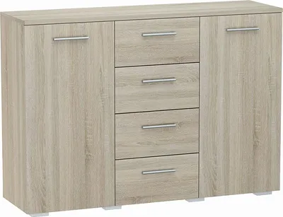 Produktbild von MATKAM Kommode Helena B120 x H84,5 x T35 cm, Sideboard mit 4 Schubladen und 2 Fächer mit Türen, ideal für Büro, Diele, Wohnzimmer (Sonoma Eiche)