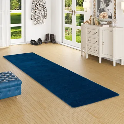 Produktbild von Velours Läufer Teppich Joy Dunkelblau, Größe:80x160 cm