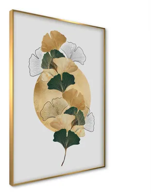 Produktbild von STYLER Wandbild 50x70 cm Gilded Gingko Pflanzenbild Ginkgo Blatt Naturbild Modernes Kunstbild Wanddeko Wohnzimmer Schlafzimmer