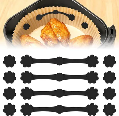 Produktbild von Magnete für Backpapier im Airfryer - 12 Stück aus Silikon, lebensmittelecht und temperaturbeständig, passend für Heißluftfritteusen
