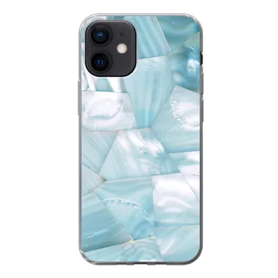 Produktbild von MuchoWow® Handyhülle Schutzhülle Hülle für iPhone 12 Naturstein - Blau - Perlmutt Silikon Softcase Handy Hülle - Schutzhülle