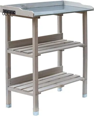 Productafbeelding van Famanu plantentafel, weerbestendig, met zinken blad en 2 plateaus - 76 x 38 x 91 cm