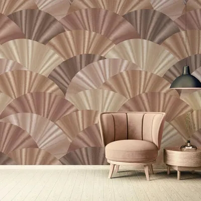 Produktbild von Vliestapete mit Fächermuster in sanften Farbtönen – Rosa, Creme, Beige