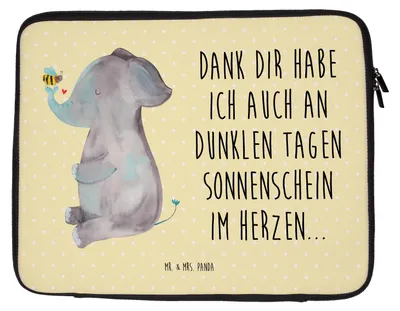Produktbild von Mr. & Mrs. Panda Laptophülle Elefant Biene 20 x 28 cm - Gelb Pastell - Geschenk, Laptoptasche, Laptop Sleeve, Heiratsantrag, Schutzhülle, Tasche, Liebesspruch, Case