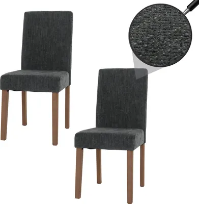 Obrázek produktu pro sada 2 jídelních židlí Littau, kuchyňská židle s vysokým opěradlem, látka/textil šenil  tmavě šedá, nohy v přírodní barvě