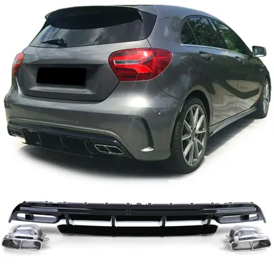 Produktbild von Sport Heckdiffusor mit Endrohren Chrom für Mercedes A Klasse W176 ab 15