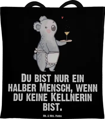 Produktbild von Mr. & Mrs. Panda Tote Bag Kellnerin Herz - Schwarz - Geschenk, Jutebeutel, Ausbildung, Lustig, Spruch, Restaurant, dokumententasche, Tasche, Schultasche, Shopping