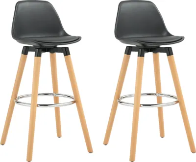 Image de HOMCOM Lot de 2 tabourets de bar, chaises de bar enPolyuréthaneavec dossier et repose-pieds, assise rembourrée 69 cm, pieds en bois, style moderne, tabourets hauts pour cuisine, salle à manger, salon, noir