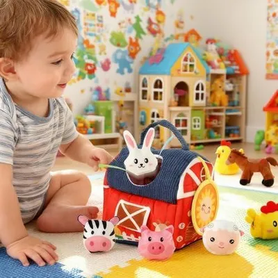 Produktbild von Sensorisches Plüsch-Spielset zur Förderung der Feinmotorik mit Aktivitäten | Interaktives Bauernhof-Sensorikspielzeug für Mädchen zu Ostern, zum Geburtstag, im Kindergarten und in der Vorschule