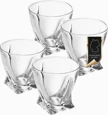 Produktbild von Intirilife 4x Whisky Glas in Transparent Klar 'TWISTED' – Old Fashioned Whiskey Glas Bleifrei im Sculpture Design spülmaschinengeeignet perfekt für Scotch, Bourbon, Whisky uvm.