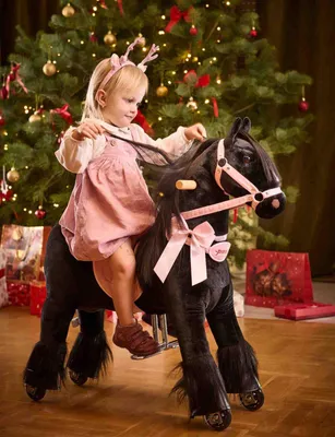 Produktbild von Mechanisches Pferd auf Rollen Ponnie Ebony S mit rosa Sattel