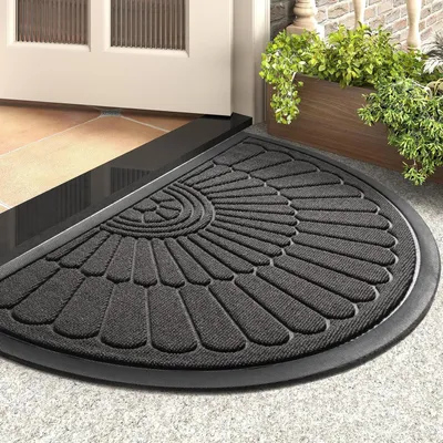 Productafbeelding van Bodemmat – Rubber – 80 x 50 cm – Antislip, wasbare buitenmat – Binnenmat – Dweilmat – Halfcirkelvormig
