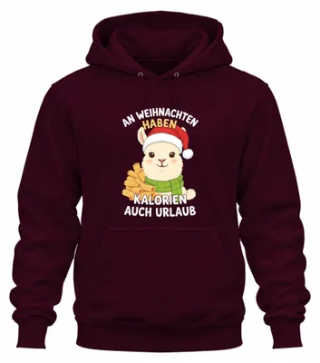 Produktbild von An Weihnachten Haben Kalorien Urlaub Alpaka Lama Nikolaus Hoodie Kapuzenpullover, Burgundy, 3XL