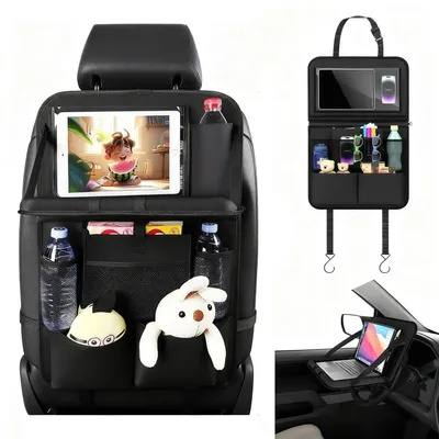 Obrázok produktu pre Organizér do auta s odkladacím stolíkom a vreckom na tablet, organizér na zadné sedadlo pre deti, vodotesný, 61x42x25 cm