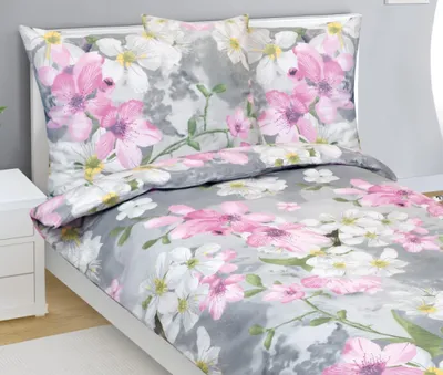 Obrázok produktu pre Bavlnená posteľná bielizeň – ružová, sivá, biela – 140 x 200, 70 x 90
