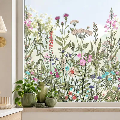Obrázek produktu pro Dekorativní okenní fólie s květinovým vzorem, rozměry 60x200 cm