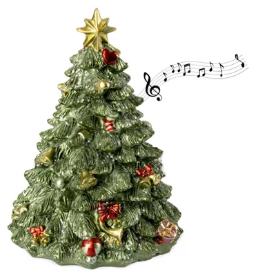 Productafbeelding van Retro kerstboom muziekdoosje "Merry Christmas", opwindbaar - 15 cm