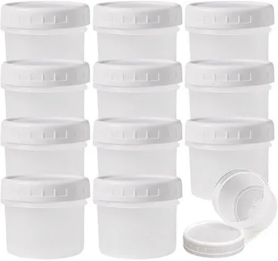 Obrázek produktu pro Sada 12 kusů kulatých nádob na potraviny Unyqoos®, objem 160 ml – rozměry 6×6×7 cm, vyrobené z BPA- polypropylenu (PP), stohovatelné s vzduchotěsným šroubovacím víkem, vhodné do mikrovlnné trouby a mrazničky