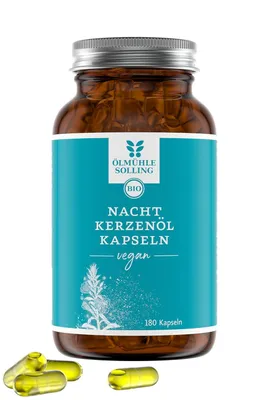 Produktbild von ÖLMÜHLE SOLLING BIO Nachtkerzenöl Kapseln – 180 Stück – mit Linolsäure & Gamma-Linolensäure – kaltgepresst – vegan