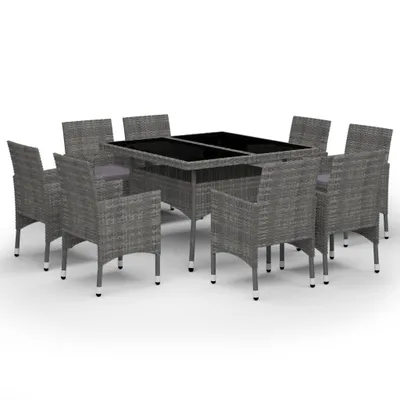 Produktbild von vidaXL 9-tlg. Garten-Essgruppe Poly Rattan und Glas Grau