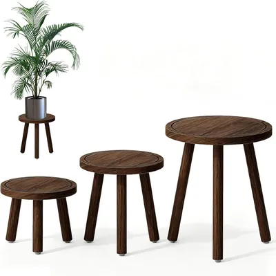 Immagine prodotto di Vaso per fiori in legno, set da 3 pezzi, fioriera, stile rustico, supporto per piante in legno