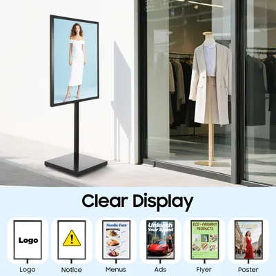 Image de Support pour panneau publicitaire, modèle sur pied, noir, en fer, design moderne, 90x65 cm, idéal pour les magasins et les promotions