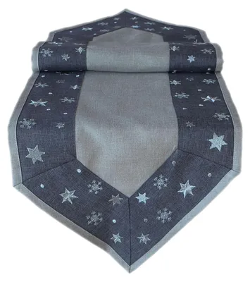 Produktbild von Tischwäsche mit Stickerei Sterne Weihnachten 40 x 140 cm - grau