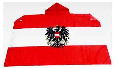 Produktbild von Umhangflagge Österreich mit Adler - 150x90 cm - Österreichische Cape Fahne aus 100% Polyester mit integrierten Ärmeln und Kapuze