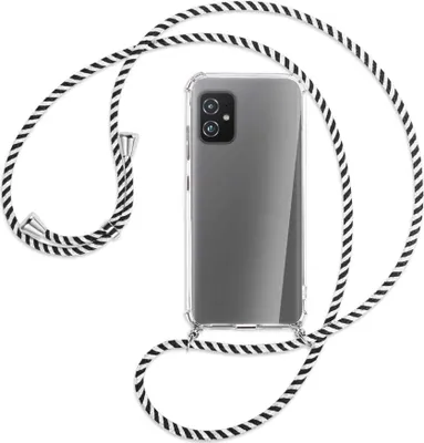 Produktbild von Handykette Backcover-Schutzhülle mit Band (Metall silberfarben) für Asus Zenfone 8 - schwarz/weiß gestreift