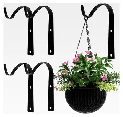 Produktbild von 4 Stück Pflanzenhalterung Eisen Wandhaken, Wandhalter Haken für Blumenkörbe, Hängekörbe, Laternen, Vogelhäuschen (Schwarz)