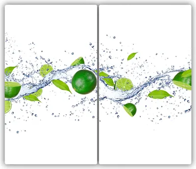 Produktbild von Tulup Glas-Herdabdeckplatte - 2x30x52cm - Glaskeramikkochfeld-Abdeckung Spritzschutz Zweiteilig Limetten und Wasser