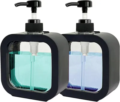 Obrázok produktu pre Sada dávkovačov mydla 2 x 300 ml, plniteľný dávkovač sprchového gélu, plast, čierny, do kúpeľne