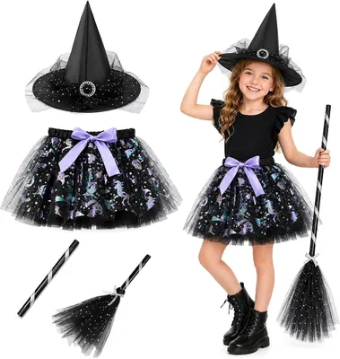 Imagen del producto de Conjunto de disfraz de bruja con tutú, ideal para Halloween, talla única, perfecto para fiestas de disfraces