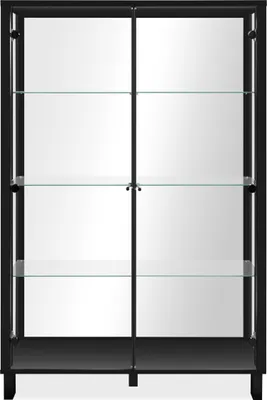 Produktbild von CALICOSY - Vitrine mit 2 Glastüren und 6 Glasböden in Schwarz mit Spiegelrückwand, 100 cm – ALBI