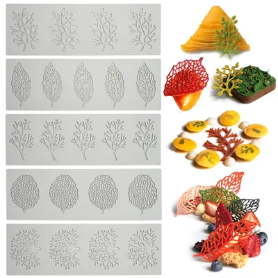 Image de Solidchoice - Ensemble de 5 moules en silicone en forme de feuilles pour la décoration de gâteaux