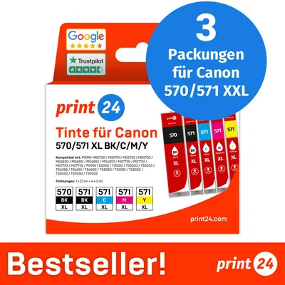 Image de NOUVEAU : print24 Cartouches d'encre pour Canon 570/571 XL, multipack (BK/BK/C/M/Y), 3 pièces