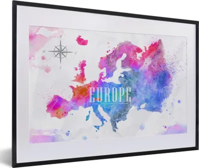 Produktbild von MuchoWow® MuchoWow® Gerahmtes Poster Farben - Wasserfarben - Europa 60x40 cm - Poster mit zchwarzem Bilderrahmen - Schlafzimmer - Plakat in Rahmen - Drucken