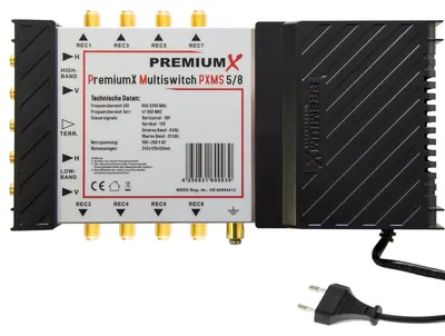 Produktbild von PremiumX PXMS 5/8 Multischalter mit Netzteil Multiswitch 1 SAT für 8 Teilnehmer