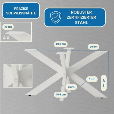 Obrázok produktu pre Rám stola pre stolovú dosku, konferenčný stolík, rozkladací stolík, príručný stolík, V43 x Š50 x D80 cm, kovové nohy stola, biela
