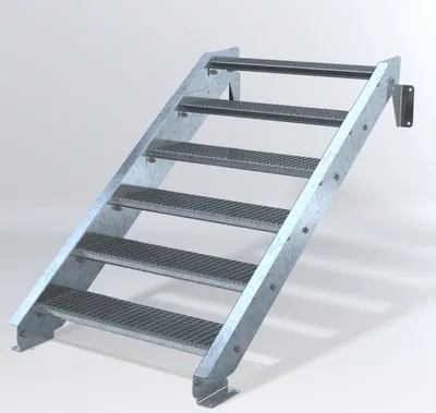 Produktbild von Stahltreppe 6 Stufen bis Höhe 120 cm, Laufbreite : 90 cm kein Geländer ST 3 (31 / 9 mm schmal)