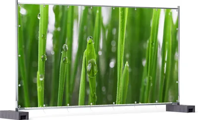 Produktbild von Wallario XXL Outdoor-Poster für Garten oder Balkon, Motiv Wassertropfen an Grashalmen, in ca. 340 x 173 cm