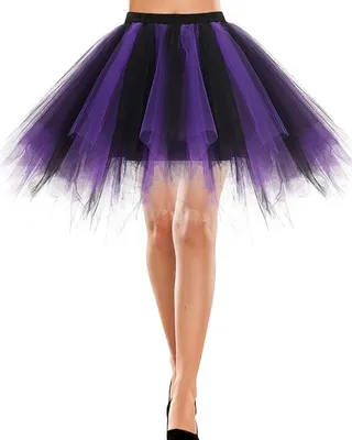 Produktbild von Retro Tutu Tüllrock Petticoat 50er Vintage Ballett Bausch Tanzkleid, Kurz Prom Kleid, Schwarz+Lila