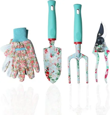 Produktbild von Famanu Gartenwerkzeugset - 4-teilig mit Blumenmuster